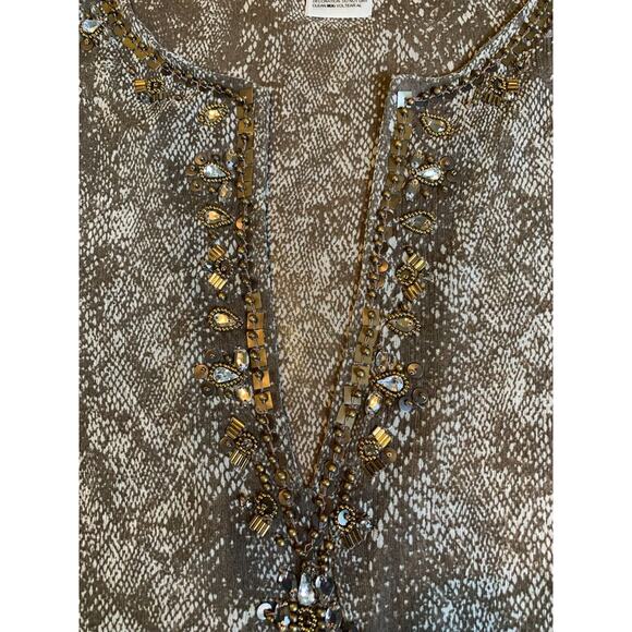 CHICO's | Printed Chiffon Split Neck Tunic Beaded Neck Chico's Sz 3 - Picture 3 of 11